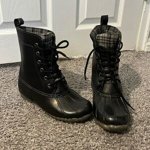 Sporto Women's Rain Boots Black Gray Plaid Rain Lace Up